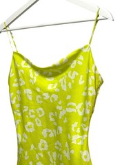 Cotton Candy LA Dress Small Neon Yellow Green Animal Print Cowl Neck Slip Mini