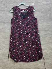 GAP Floral Drawstring Waist Sleeveless Lined Dress Womens Size S Black Pink