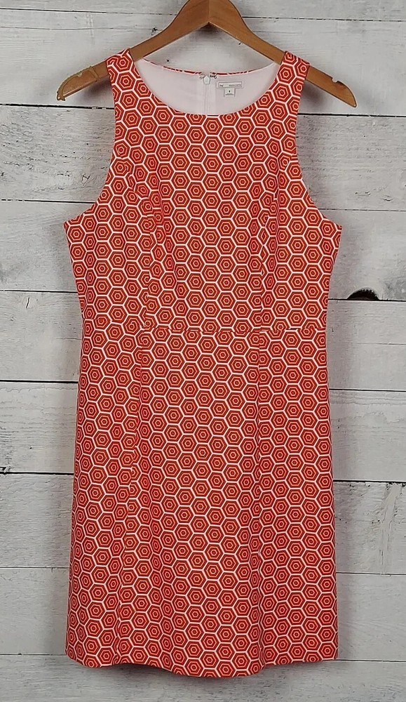 Gap 8 Dress Womens Shift Orange Geo Scoop Neck Stretch Pockets office Easter
