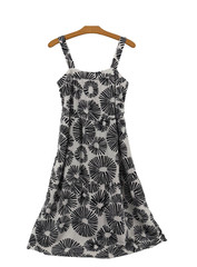 Linen LOFT Petite Midi Sundress MP Black White Floral Print Sleeveless Dress