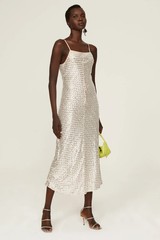 Rhode Platinum Jemima Dress Womens 6 Silk Silver Sequins Slip Dress Sleeveless