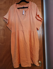 Old Navy Women&rsquo;s Shift Dress Peach Cotton V-Neck Ruffle Short Sleeve XXL