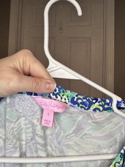 Lilly Pulitzer Shift Dress S Blue Green Tropical Floral Ruffle Bell Sleeve