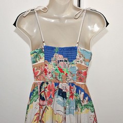 Christian Lacroix Linen Blend Nautical Map Anchor Charm Tipping Midi Dress sz S