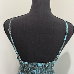Piramide Clothing Company Handmade Teal & Brown MIDI Dress 100% Rayon Sz M EUC