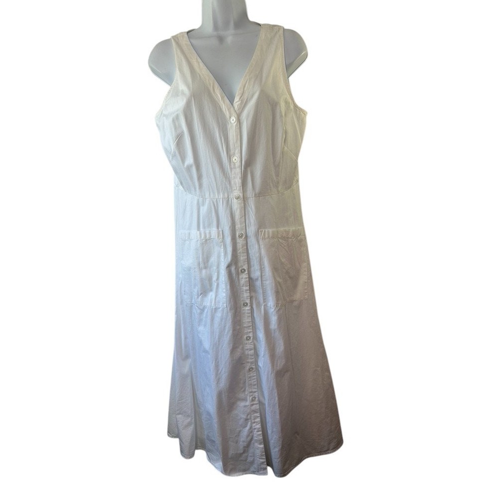 Ann Taylor Loft White Cotton Blend Sleeveless Shirtdress Women&rsquo;s Size 8 Pockets