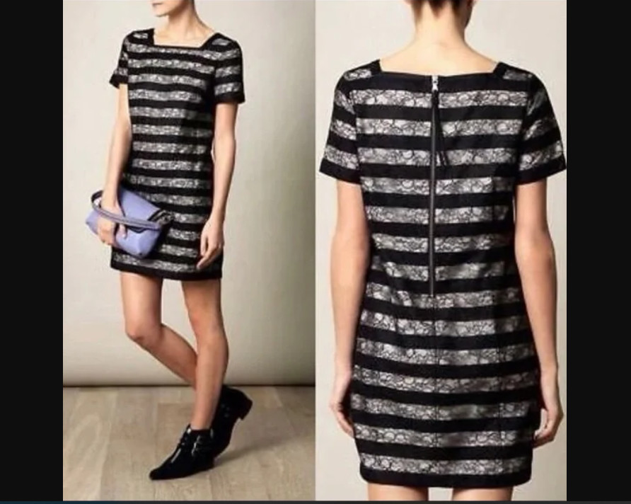 Marc Jacobs Lucienne Lace Overlay Shift Dress Size S SM Mint Black White Stripes