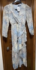 Steve Madden Dress Womens 2 Snake Print Ruffle Sheer Long Sleeve *Needs Repair*