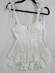 NWOT White Shimmer Tiered Ruffle Mini Dress | Size S | Boutique Style