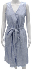 Roller Rabbit Women Dress Blue Striped Linen Sleeveless V Neck Midi Size S
