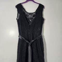 Mori Lee by Madeline Gardner Black Lace V-Back Dress Gown Tie Sash US 20