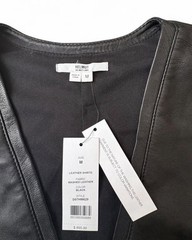 Helmut Lang Black Leather Solid V-Neck Short Sleeve Shift Knee Dress Lined M