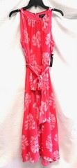 TAHARI ASL Hot Pink Peony Floral Chiffon Airy Belted Keyhole Midi Maxi Dress 6 S