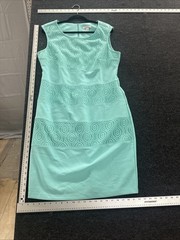 London Style Woman Size Large Mid Length Teal Green Dress Zip Back W Lace #15