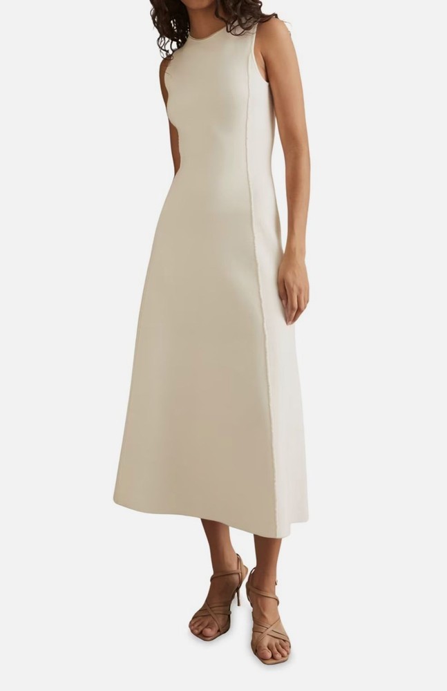 Reiss Women&rsquo;s Ivory Nilo Seam A-Line Sleeveless Midi Dress Size M