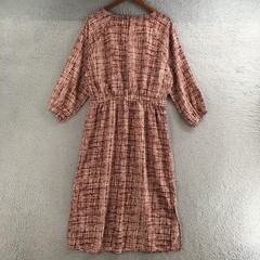 Prologue Midi Dress Womens L 3/4 Sleeve Crew Neck Casual Cinched Waist Burgundy
