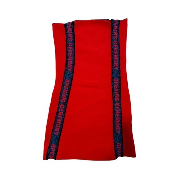 Opening Ceremony Red Strapless Logo Tape Mini Dress Womens Bodycon Tube Dress