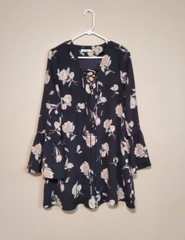 Blu Pepper Dress Ruffles Floral Flowers Black Flowy Classic Women&rsquo;s Size Large