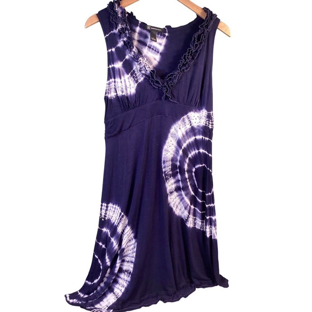 INC Purple Tie Dye Rhinestone Ruffle Dress Women&rsquo;s Large Boho Whimsygoth