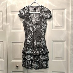 Material Girl Madonna V Neck Gray Ruffle Dress Small