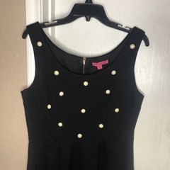 Vintage Betsy Johnson Dress 10 Black Pearl Fit & Flare Goth Swiftie Designer