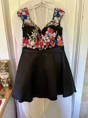 Women’s Formal Black Fit & Flare Mesh Floral Embroidered Dress Size 12