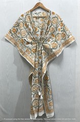 Indian Hand Block Print 100% Cotton Long Beach Maxi Kaftan Dress Caftan Kimono