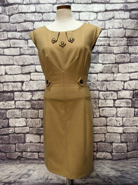 Tahari Camel Colored Fully Lined Cap Sleeve Dress Size 14