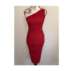 LOVEX DESIGN Red One-Shoulder Ruched Stretch Bodycon Midi Dress Size 2