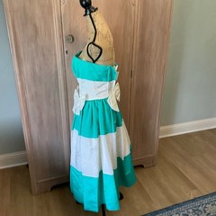 VTG Gunne Sax Jessica McClintock 1980s blue white bow Strapless Dress prom 7/8
