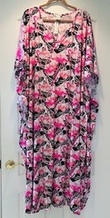 1X/2X/3X Black White Pink Flamingo Print Kaftan Knit Beach Cover Dress Nightgown