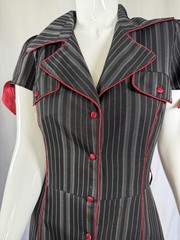SNAP Pinstripe Dress Size 11 Black Red Rockabilly Pin Up Retro Midi Shirt Dress