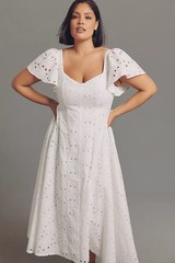 NWT Size 1X – Extro&Vert Ada Flutter-Sleeve Broderie Midi Dress (NWT US$ 123)