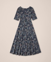 PACT x Organic Fit & Flare Signature Scoop Dress, Mountain Meadow Midnight Blue