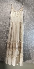 Me 2 Magic Boho Maxi Dress S Cream Gold Metallic Embroidered Crochet Tiered