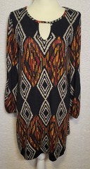 Papillon Womens Long Sleeve Dress Sz M Geometric Knee Length Boho Abstract 1695