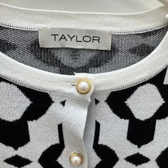 TAYLOR Women’s Black ,white Geometric Button Up Gold , Cardigan Sweater Size XS