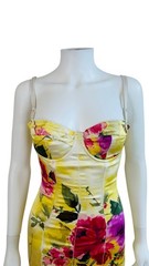 Vintage 1990s Dolce & Gabbana Yellow + Pink Floral Roses Bustier Dress