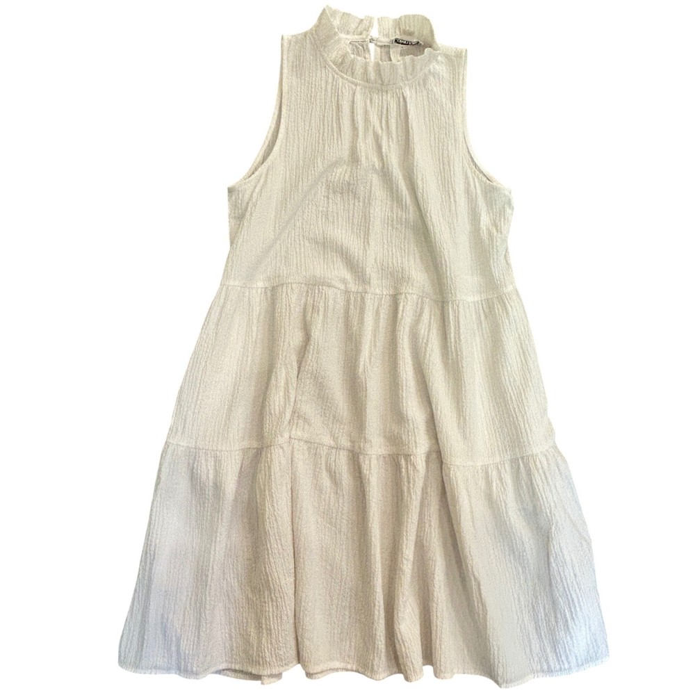 Calvin Klein Womens White Crinkle Tiered Mock Neck Sleeveless Mini Dress Size 6