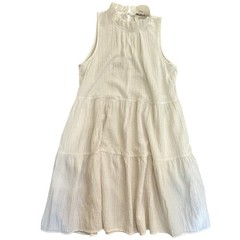 Calvin Klein Womens White Crinkle Tiered Mock Neck Sleeveless Mini Dress Size 6