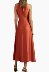 Reiss women&rsquo;s Micah Satin Drape Tuck Midi Dress – size 10 US / 14 UK – Rust