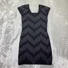 Armani Exchange Black Zigzag Knit Cap Sleeve Sheath Dress M Cocktail Festive