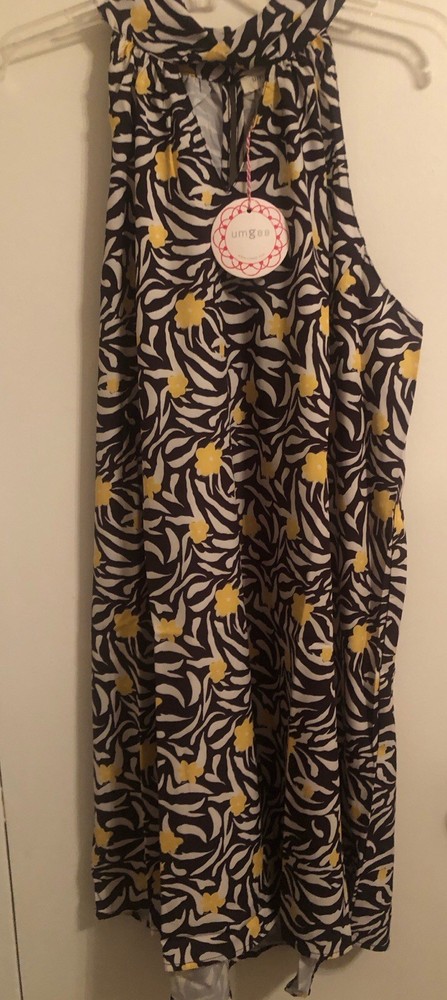 NWT Umgee Black, Yellow, & White Floral Sundress Sz L Summer Spring