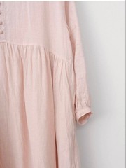 ICHI Antiquites Linen Band Collar Shirt Long Dress Pullover Pink NearMINT