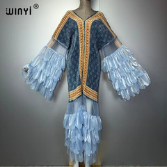 Pleated Elastic Slim Dress Beach Cover up Kaftan Abaya for Muslim Women Dubai Lu