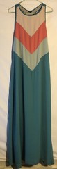 Jarlo Womens Sz 10 Teal Beige Coral Chevron Halter Style Sleeveless Maxi Dress
