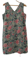 PEACOCKS. GREEN MULTI PRINT LINED LINEN MIX SUMMER DRESS. SIZE 12