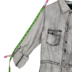 Maurices Gray Denim Shirt Dress Mechanic Style, Snap Front, Belted Waist, Size M