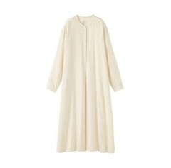 MUJI Capoc Mixed Double Gauze Long Sleeve Dress Women s L Natural