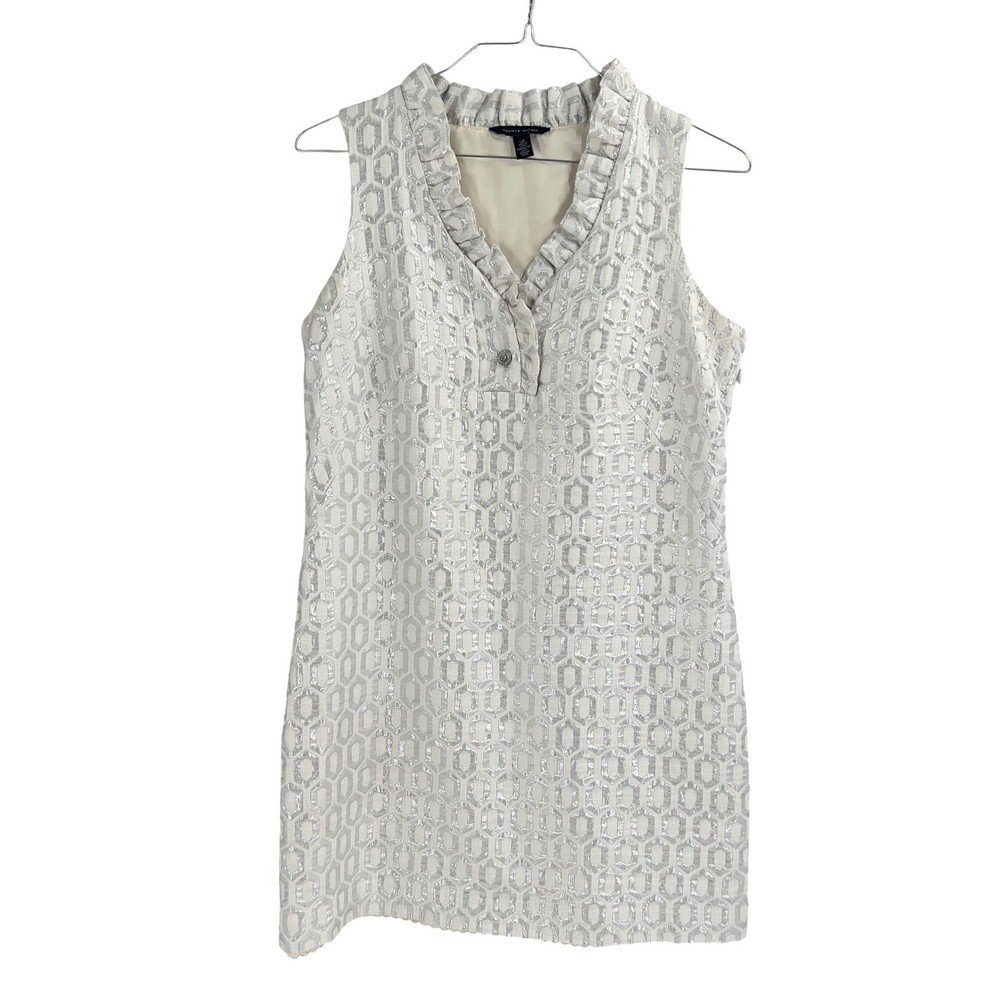 Tommy Hilfiger Metallic Geometric Dress L | Y2K Silver Cocktail Mini